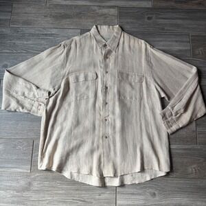 WESTLAKE COLLECTION Mens 100% Linen Blend Long Sleeve Button Down Shirt Tan L